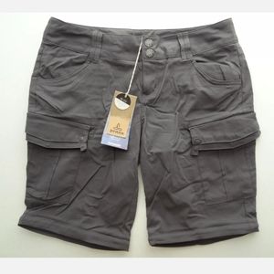 NWT prAna 2 9" Mid-Rise Relaxed Fit Sage Hiking Short Coal Convertible Snap